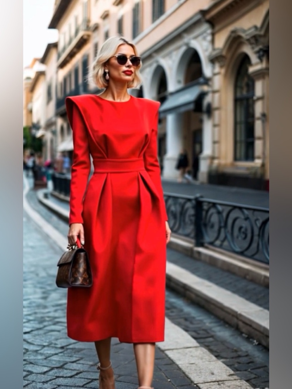 NWT- Sophisticated Red Midi Dress with zip up back - Picture 3 of 3